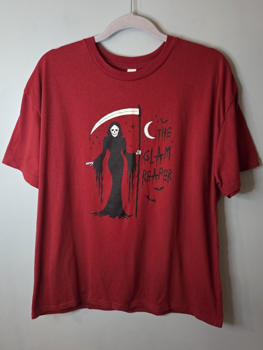 Red T-Shirt Short Sleeves 'The Glam Reaper' Halloween Spooky Goth Emo Alt